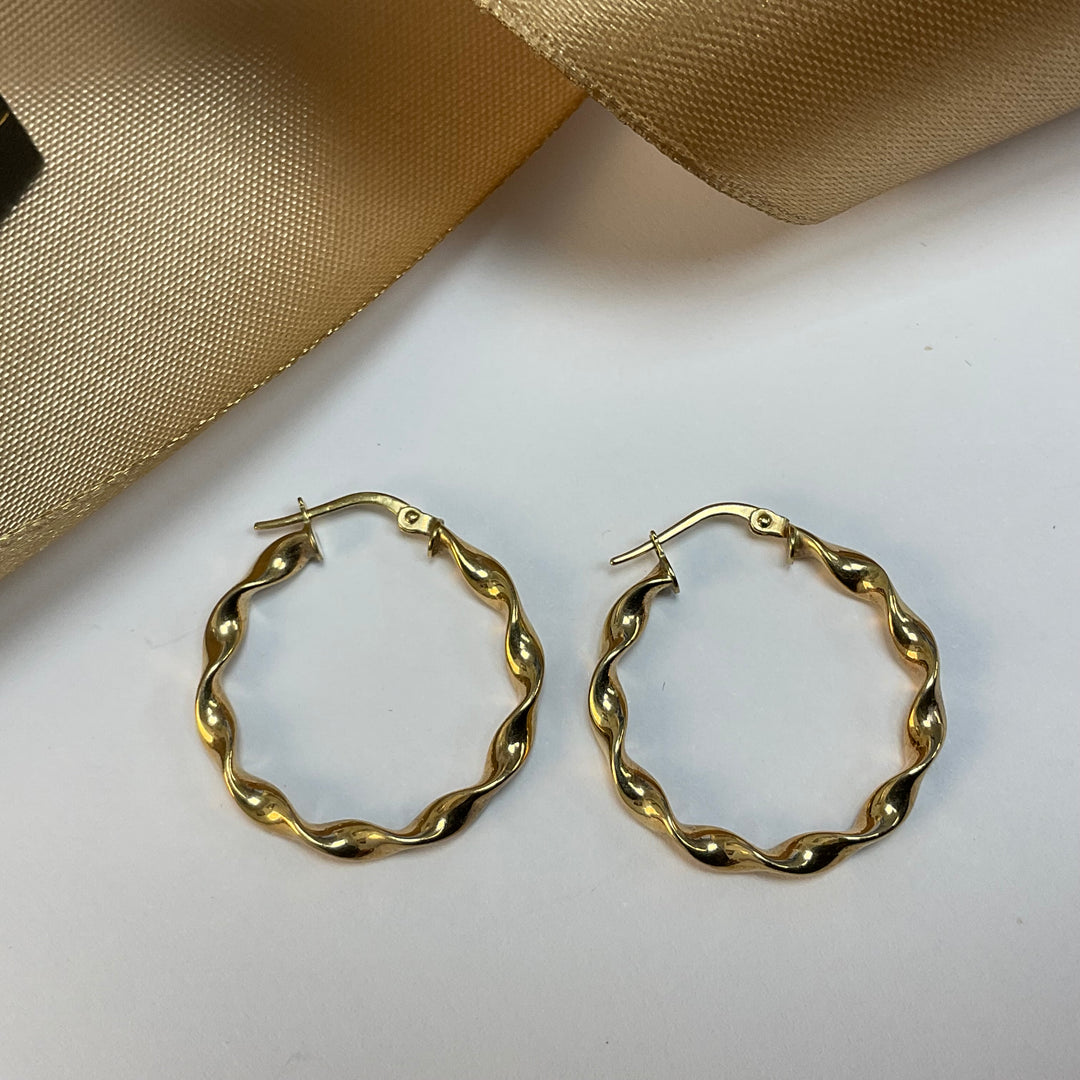 9ct Yellow Gold Twist Hoop Earrings