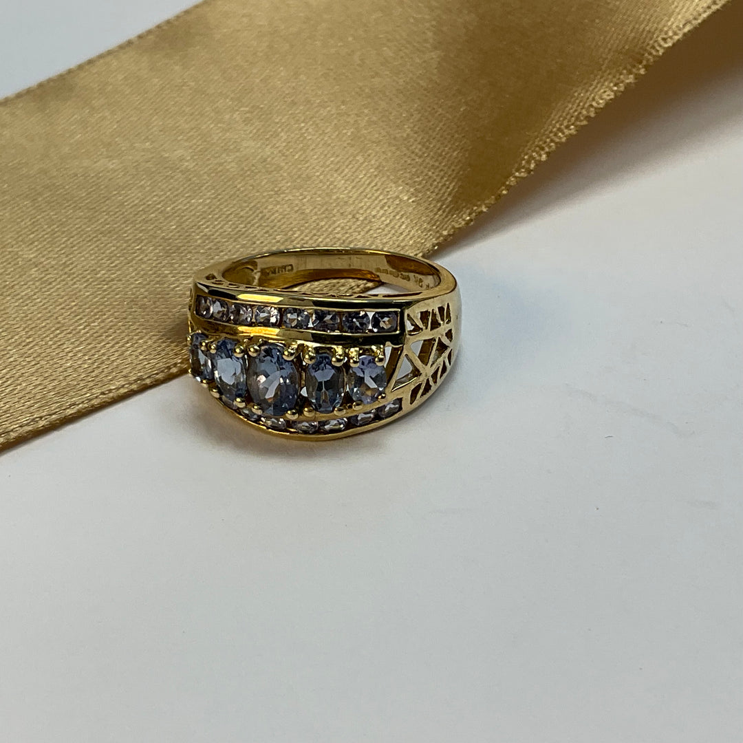 9ct Yellow Gold Blue Topaz and Tanzanite Dress Ring