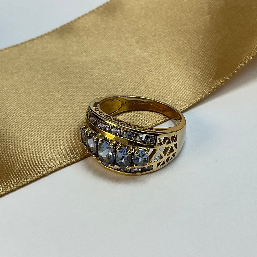 9ct Yellow Gold Blue Topaz and Tanzanite Dress Ring