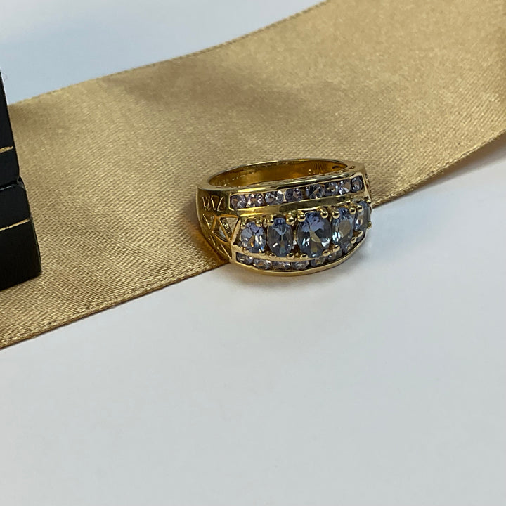 9ct Yellow Gold Blue Topaz and Tanzanite Dress Ring