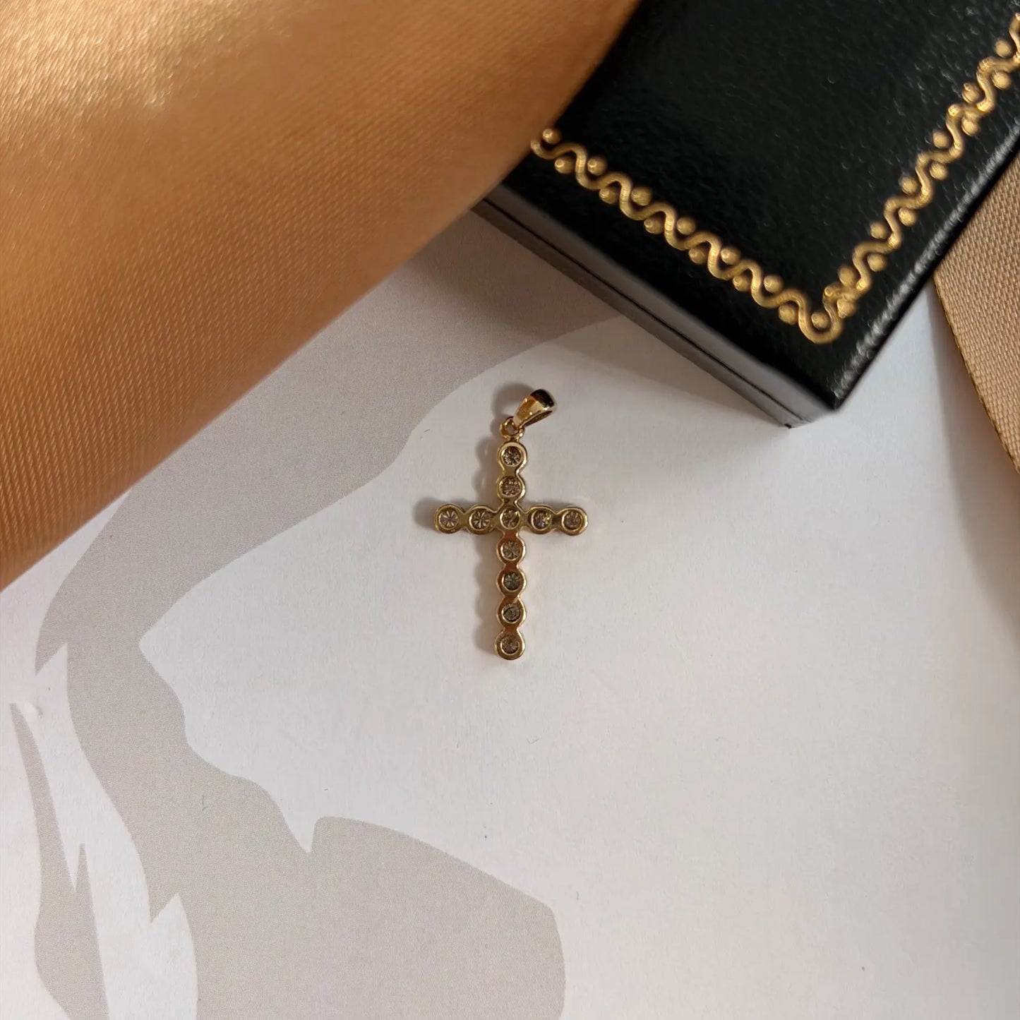 9ct Yellow Gold Diamond Cross Pendant 25mm