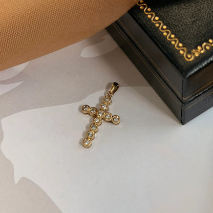 9ct Yellow Gold Diamond Cross Pendant 25mm
