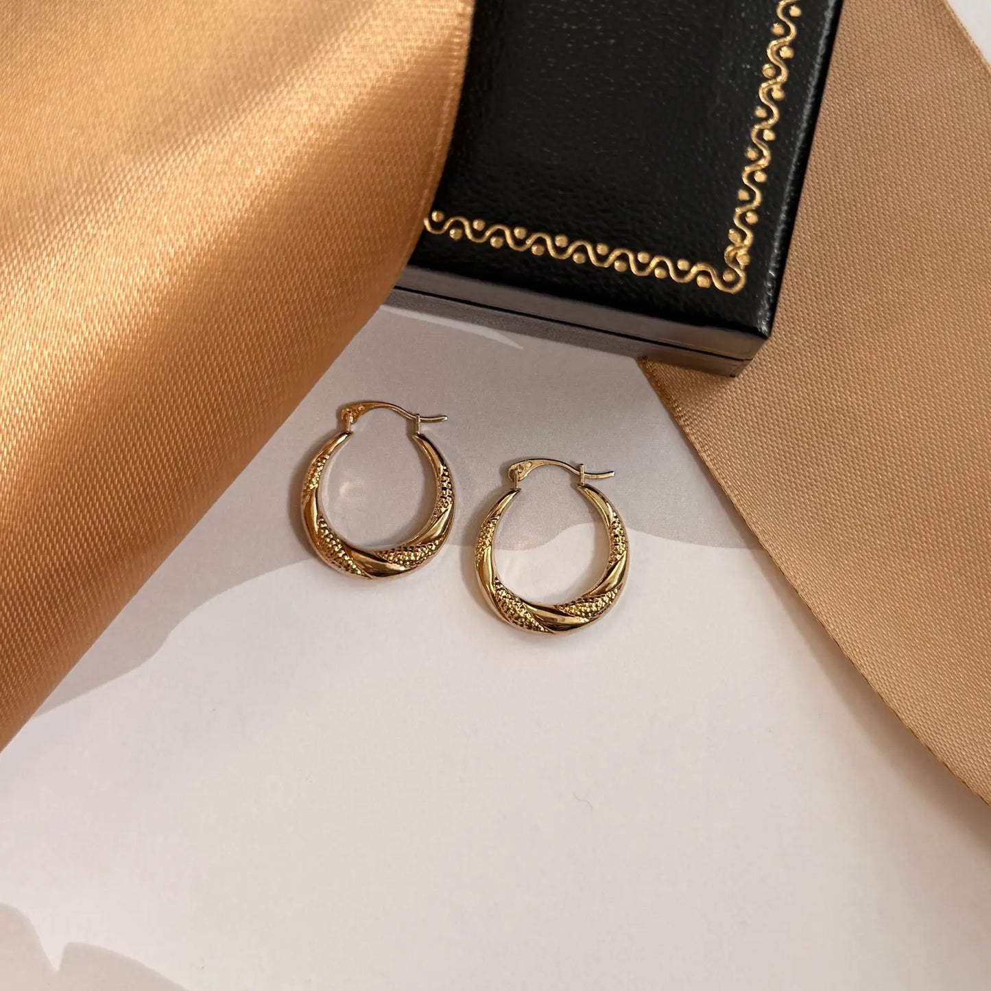 9ct Yellow Gold Textured Twist Hoop Earrings