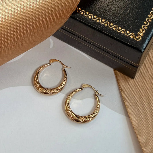 9ct Yellow Gold Textured Twist Hoop Earrings