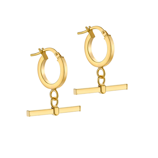 9ct Yellow Gold T-Bar Creole Hoop Earrings