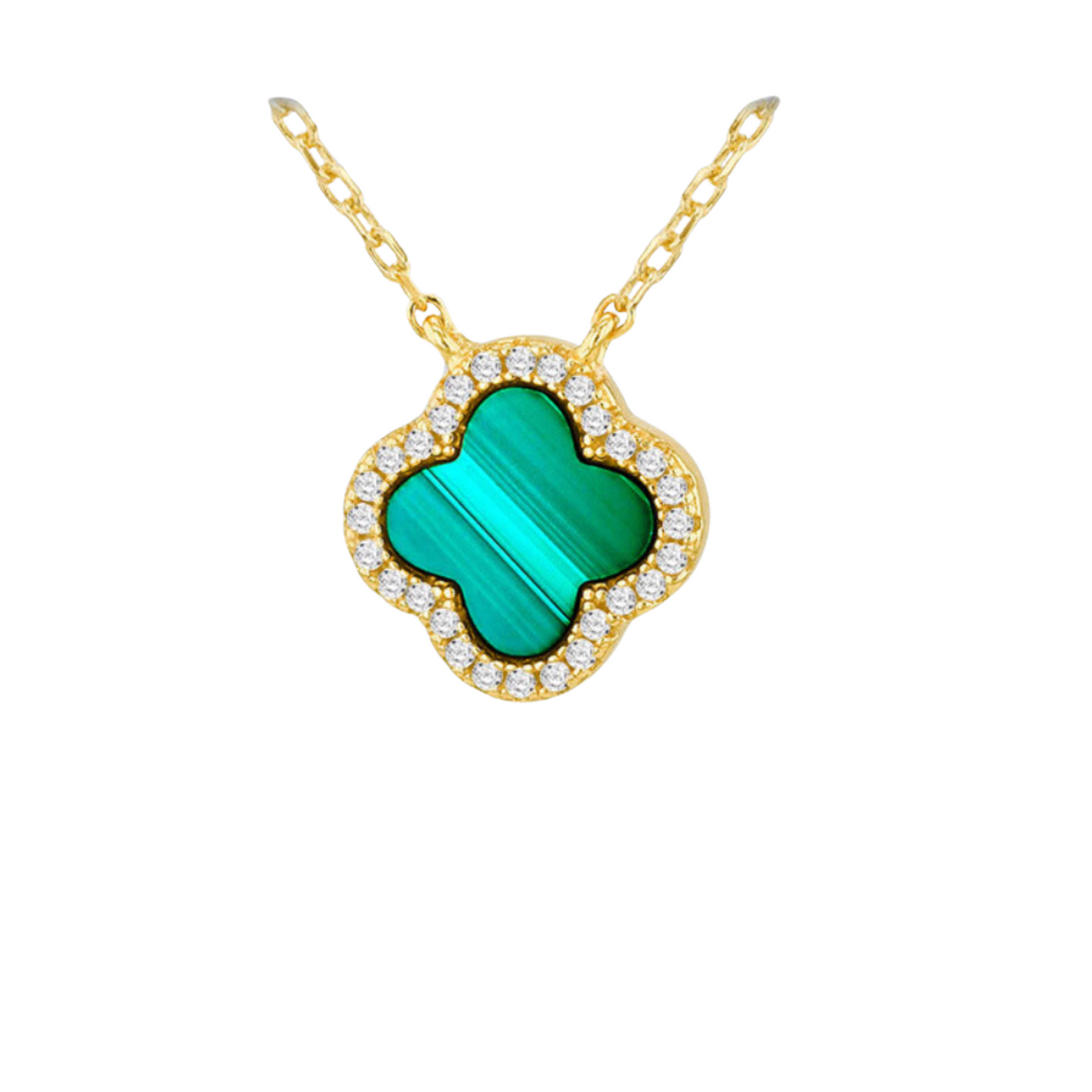Sterling silver & yellow gold plate Malachite Necklace with cubic zirconias