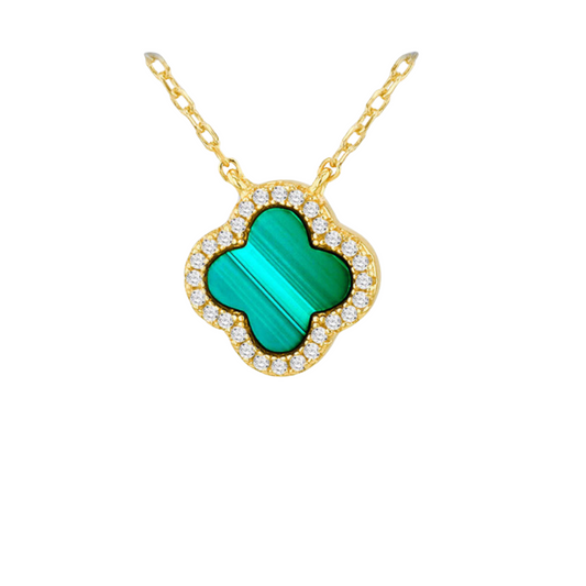 Sterling silver & yellow gold plate Malachite Necklace with cubic zirconias