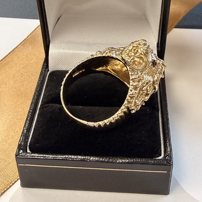 9ct Yellow Gold Ruby-Eyed Lion Head Ring