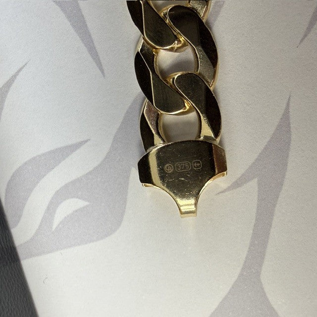 9ct Gold Curb Bracelet Solid Gold Gents Bracelet - 8.5 Inch