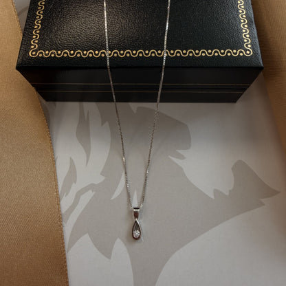 9ct White Gold Diamond Teardrop Pendant & Chain - 16 Inch