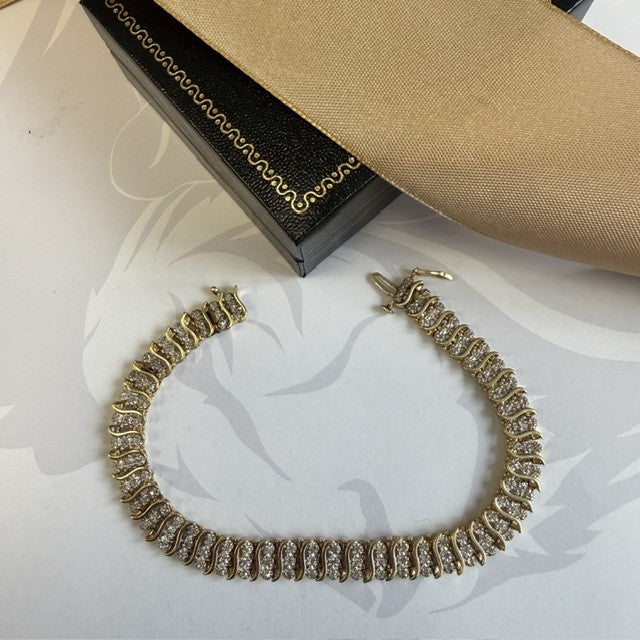 14ct Gold Triple Row Diamond Tennis Bracelet