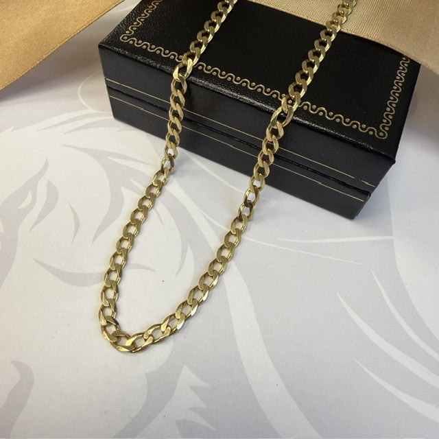 9ct Gold Curb Chain Solid Gold Man's Chain - 24 Inch
