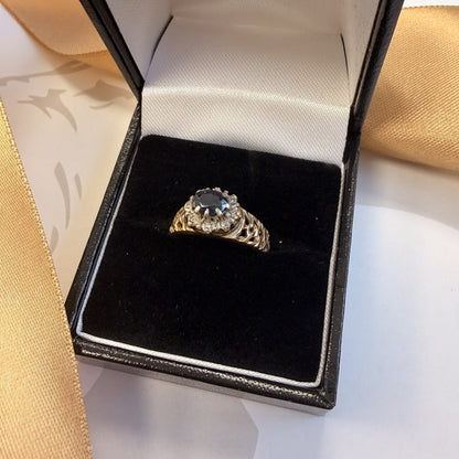 9ct Yellow Gold Sapphire & Diamond Cluster Ring
