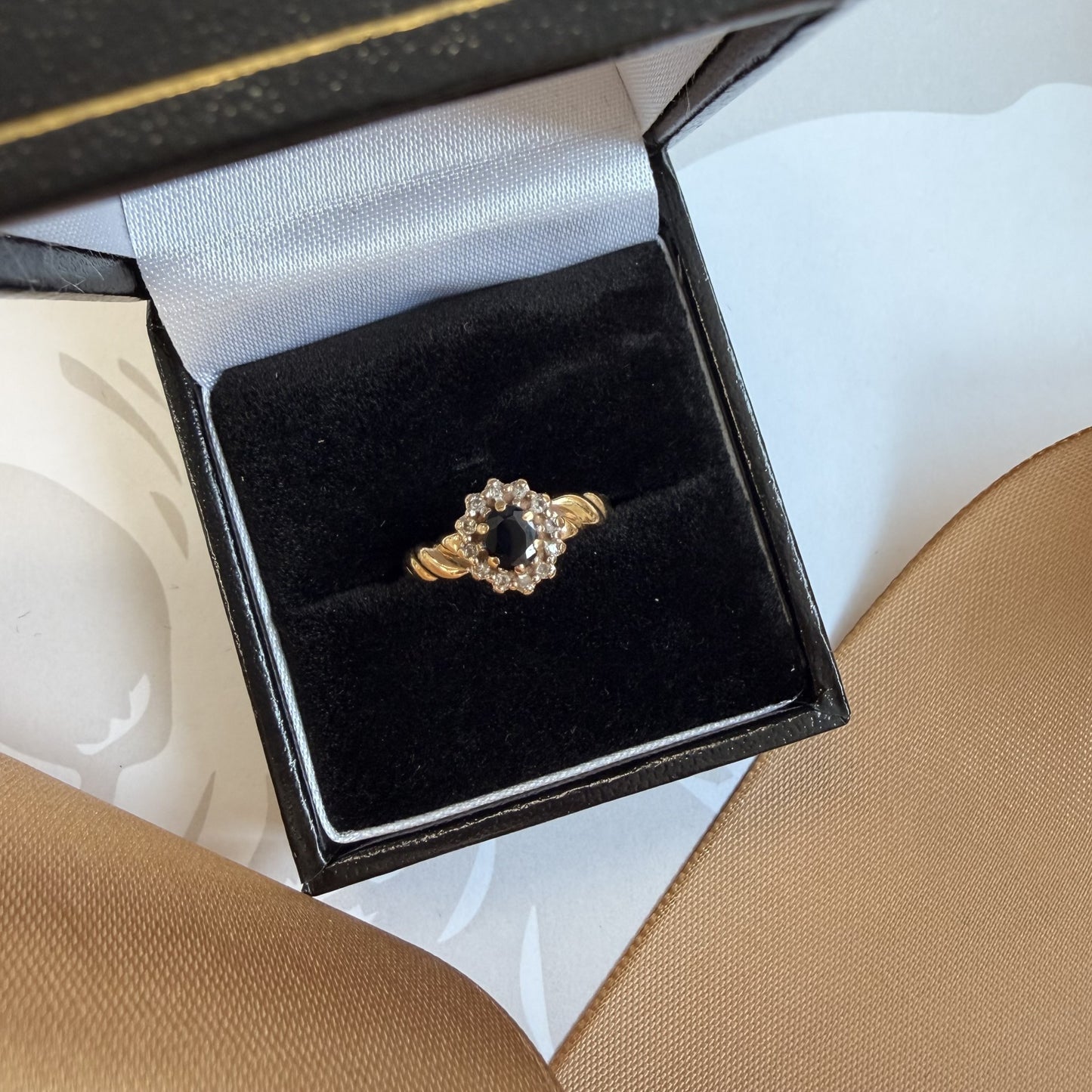 9ct Yellow Gold Sapphire and Diamond Cluster Ring