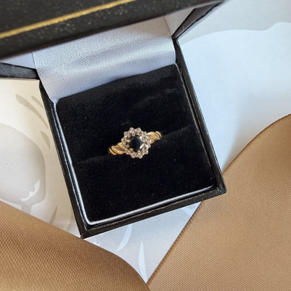 9ct Yellow Gold Sapphire and Diamond Cluster Ring