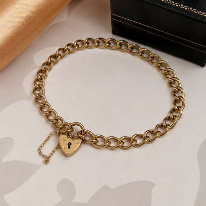 9ct Yellow Gold Hollow Curb Link Padlock Bracelet
