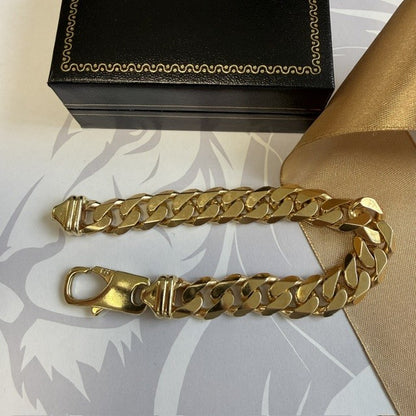 9ct Gold Heavy Gents Curb Bracelet Solid Gold Mans Bracelet - 9 Inch