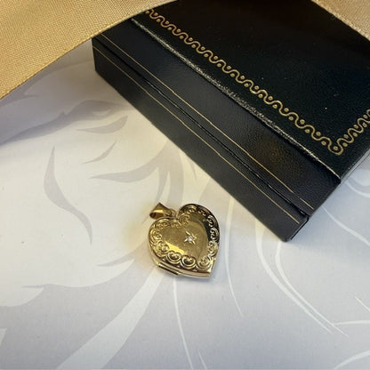 9ct Gold Diamond Locket Ornate Design