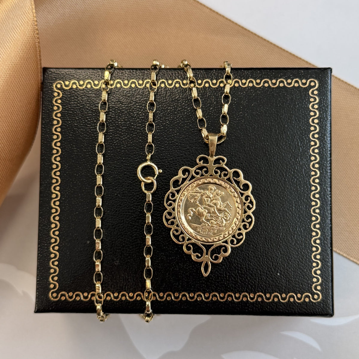 9ct Yellow Gold St George Medal Pendant Necklace - 16 Inch