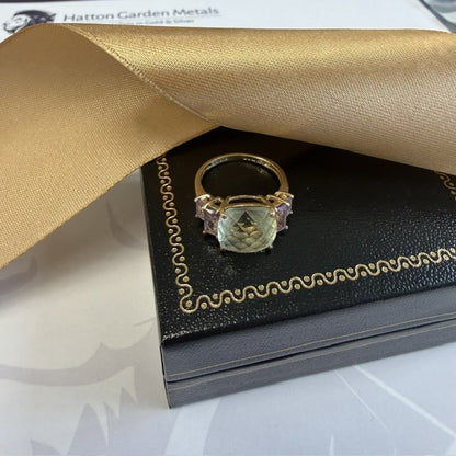 9ct Gold Faceted Peridot and Amethyst Ring