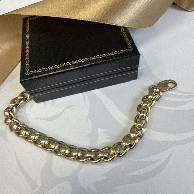9ct Gold Rollerball Solid Gents Bracelet - 7.5 Inch
