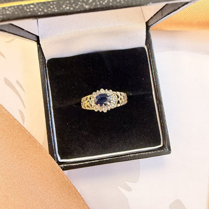 9ct Yellow Gold Sapphire & Diamond Cluster Ring