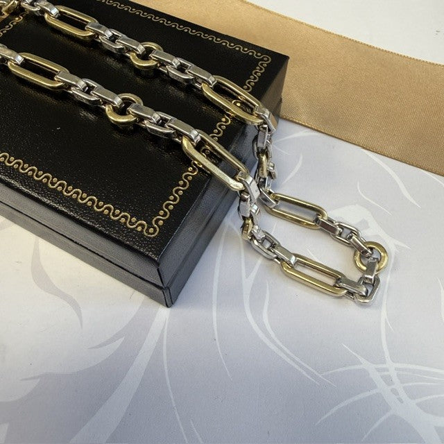 9ct Gold Yellow and White Chunky Fancy Link Chain - 20 Inch