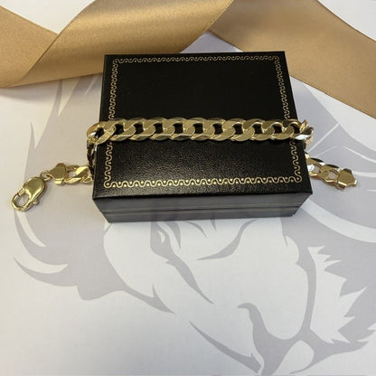 9ct Gold Curb Bracelet Solid Gold Gents Bracelet - 8.5 Inch
