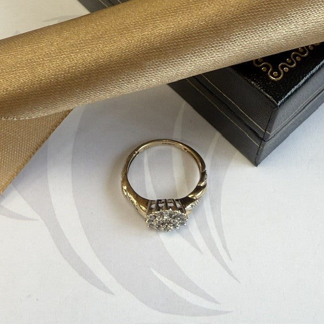9ct Yellow Gold Diamond Cluster RIng