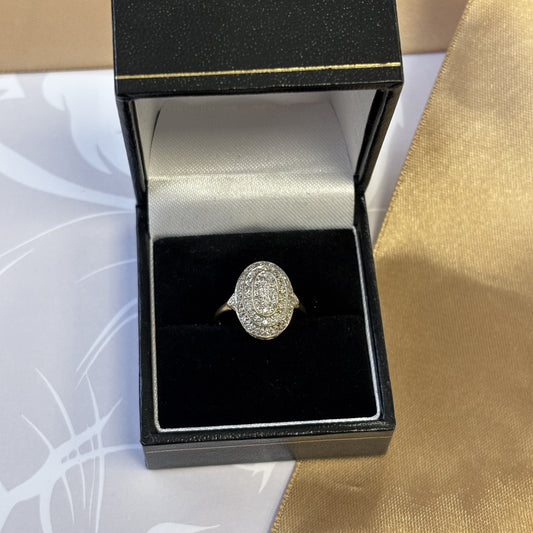 9ct Yellow Gold Diamond Oval Cluster Ring