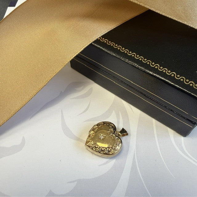 9ct Gold Diamond Locket Ornate Design