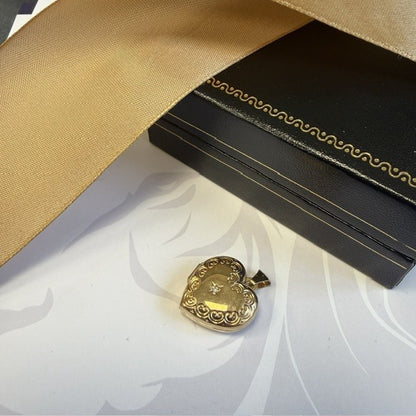 9ct Gold Diamond Locket Ornate Design