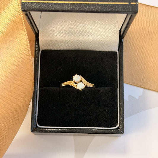 9ct Yellow Gold Two Stone Opal Ring