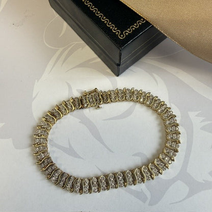 14ct Gold Triple Row Diamond Tennis Bracelet
