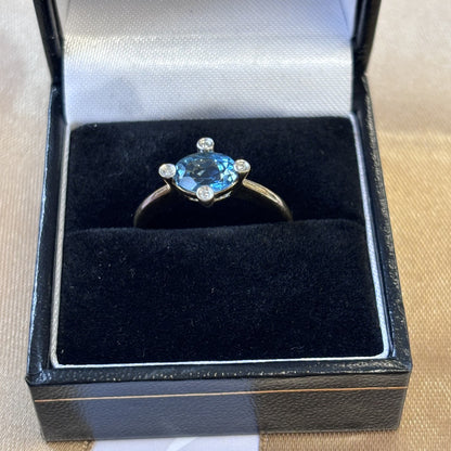 9ct Gold Blue Topaz Diamond Stone Ring