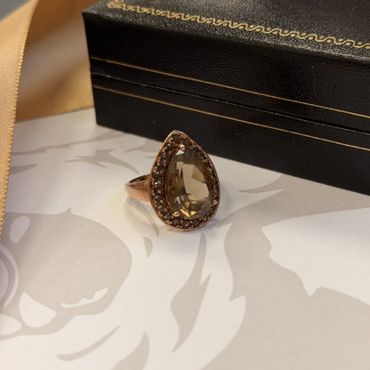 9ct Rose Gold Pear Cut Halo Ring