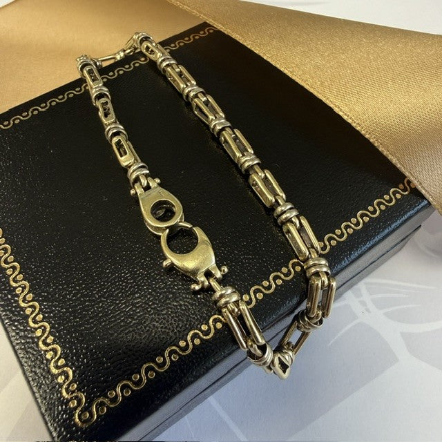 9ct Gold Yellow and White Fancy Link Bracelet - 8 Inch