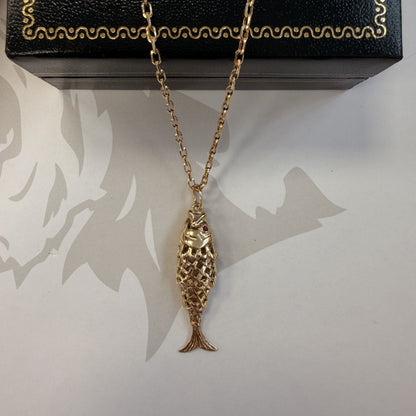 9ct Yellow Gold Articulated Fish Necklace - 20 Inch