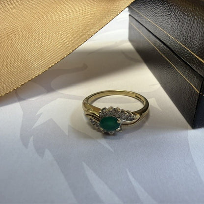 9ct Emerald and Diamond Dress Ring