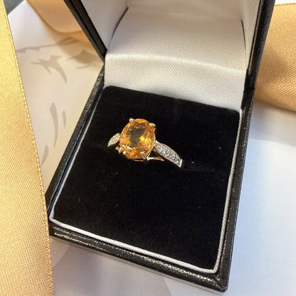 9ct Yellow Gold Citrine & Diamond Ring