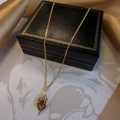 9ct Yellow Gold Pink Tourmaline Pendant Necklace - 18 Inch