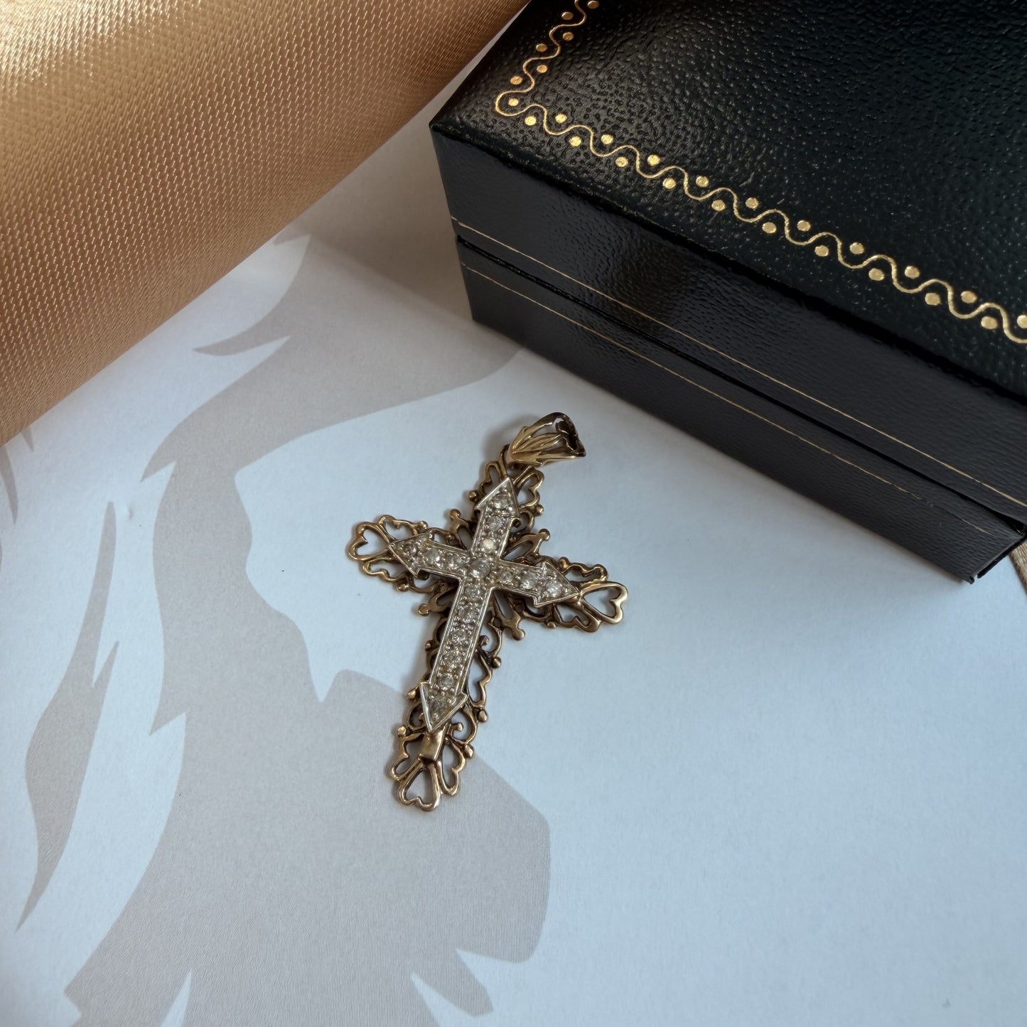 Vintage 9ct Yellow Gold Diamond Cross Pendant