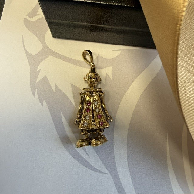 9ct Gold Articulated Clown Pendant Gemset Clown