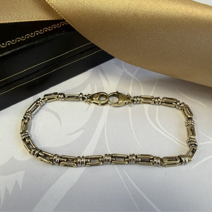 9ct Gold Yellow and White Fancy Link Bracelet - 8 Inch