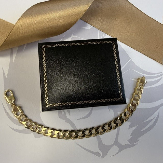 9ct Gold Curb Bracelet Solid Gold Gents Bracelet - 8.5 Inch