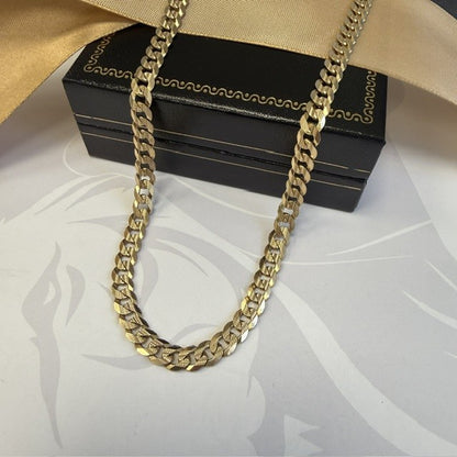 9ct Gold Diamond Cut Curb Chain Solid Gold - 18 Inch