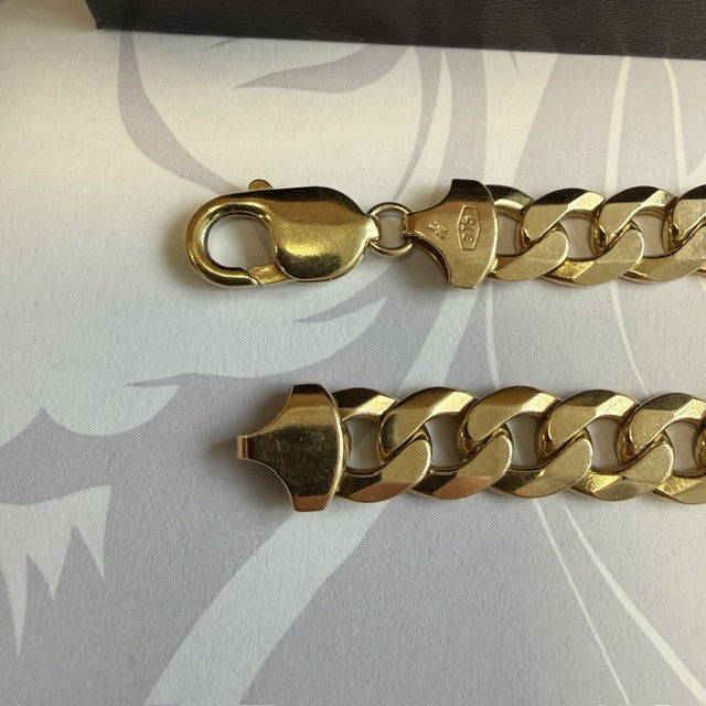 9ct Curb Bracelet Heavy Gents Curb Solid Gold Bracelet - 8.5 Inch