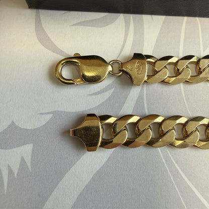 9ct Curb Bracelet Heavy Gents Curb Solid Gold Bracelet - 8.5 Inch