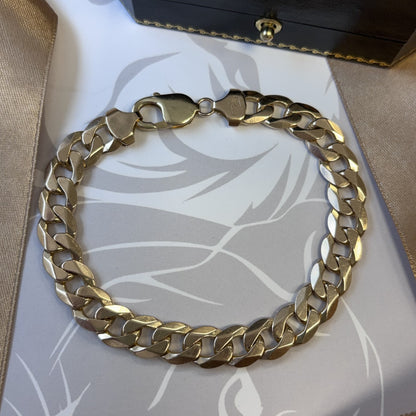 9ct Yellow Gold Heavy Flat Curb Link Bracelet