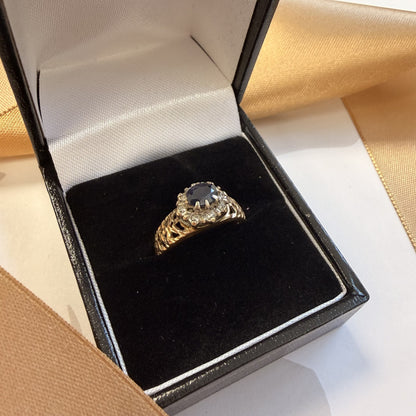 9ct Yellow Gold Sapphire & Diamond Cluster Ring